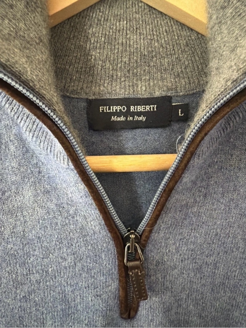 Filippo Riberti Italy 1/4 Zip Sweater Men’s L Blue Merino Wool Cashmere Blend